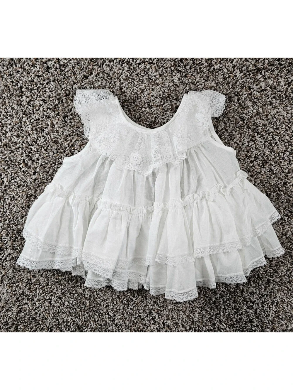 Vtg Bryan Baby Girls Sz 18M Ruffled White Lace Circle Dress Sleeveless Pageant